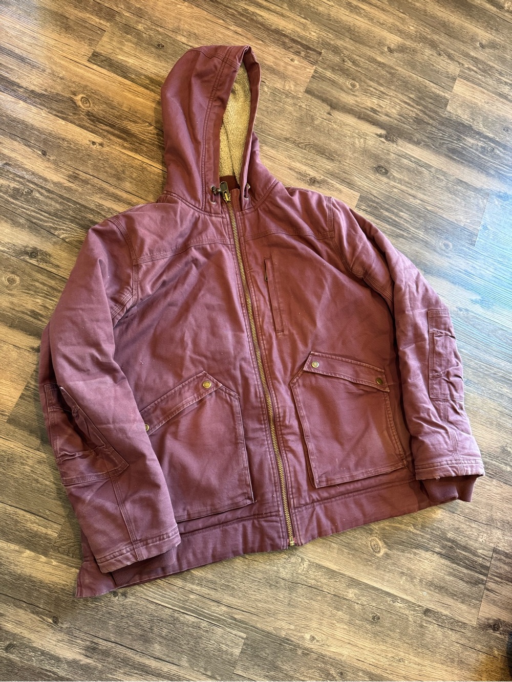 Duluth Trading Co Bomber Jacket Mens Burgundy Red Hooded Workwear XXL